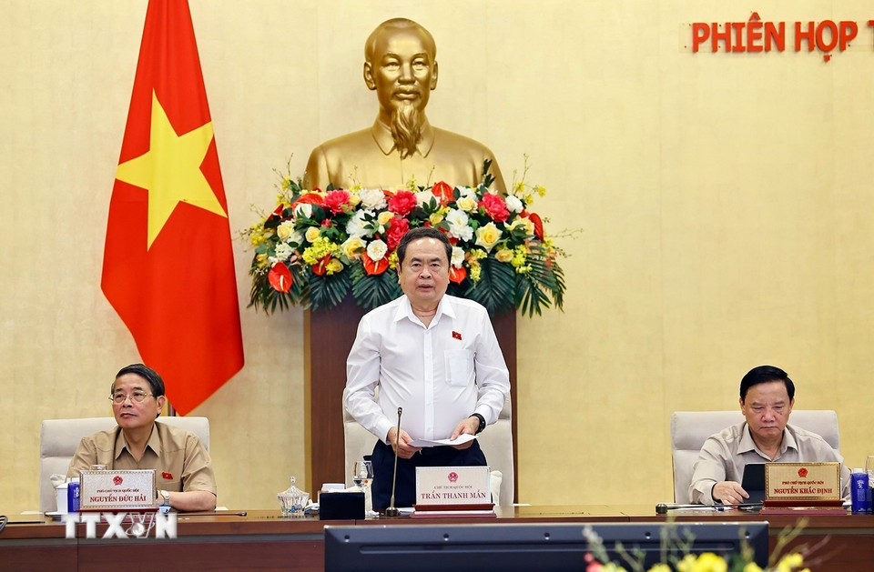 Chủ tịch Quốc hội Trần Thanh Mẫn phát biểu khai mạc phiên họp. (Ảnh: Doãn Tấn/TTXVN)