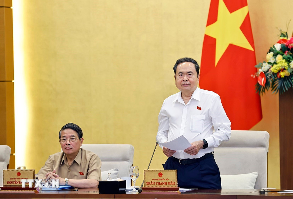 Chủ tịch Quốc hội Trần Thanh Mẫn phát biểu khai mạc phiên họp. (Ảnh: Doãn Tấn/TTXVN)