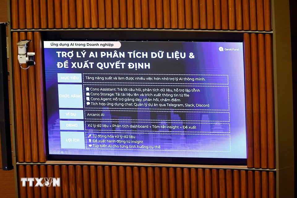 Bản thuyết trình về Quốc hội số và ứng dụng công nghệ trí tuệ nhân tạo trong chuyển đổi số của Quốc hội. (Ảnh: Doãn Tấn/TTXVN)
