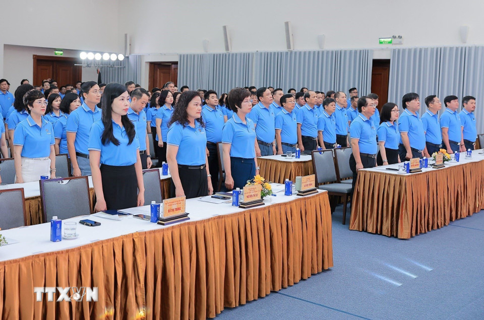 Các đại biểu thực hiện nghi thức Chào cờ. (Ảnh: Lê Đông/TTXVN)