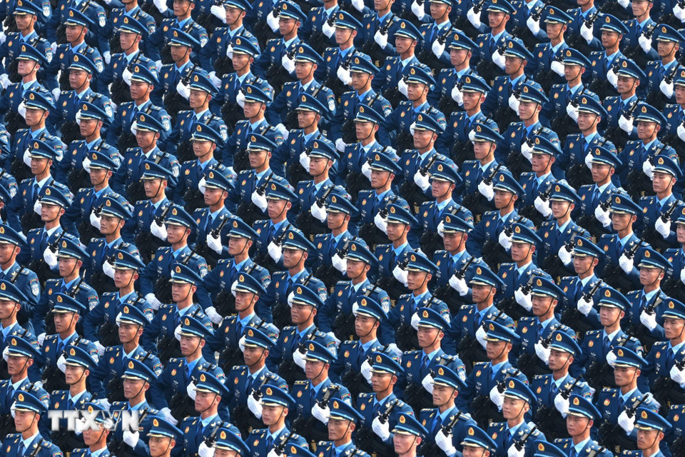 Không quân Trung Quốc tại Lễ duyệt binh kỷ niệm 80 năm chiến thắng phátxít của nhân dân thế giới ở Bắc Kinh, ngày 3/9/2025. (Ảnh: THX/TTXVN)