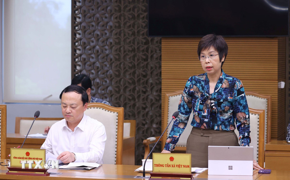 Bà Vũ Việt Trang, Bí thư Đảng ủy, Tổng Giám đốc Thông tấn xã Việt Nam phát biểu. (Ảnh: Văn Điệp/TTXVN)