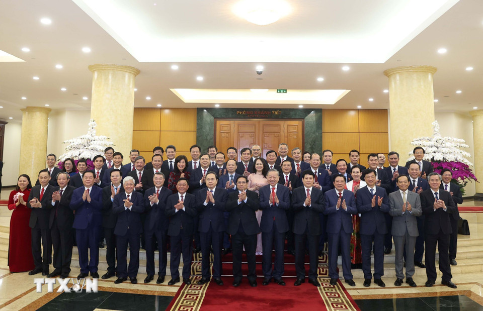 Tổng Bí thư Tô Lâm với các đại biểu. (Ảnh: Thống Nhất/TTXVN)