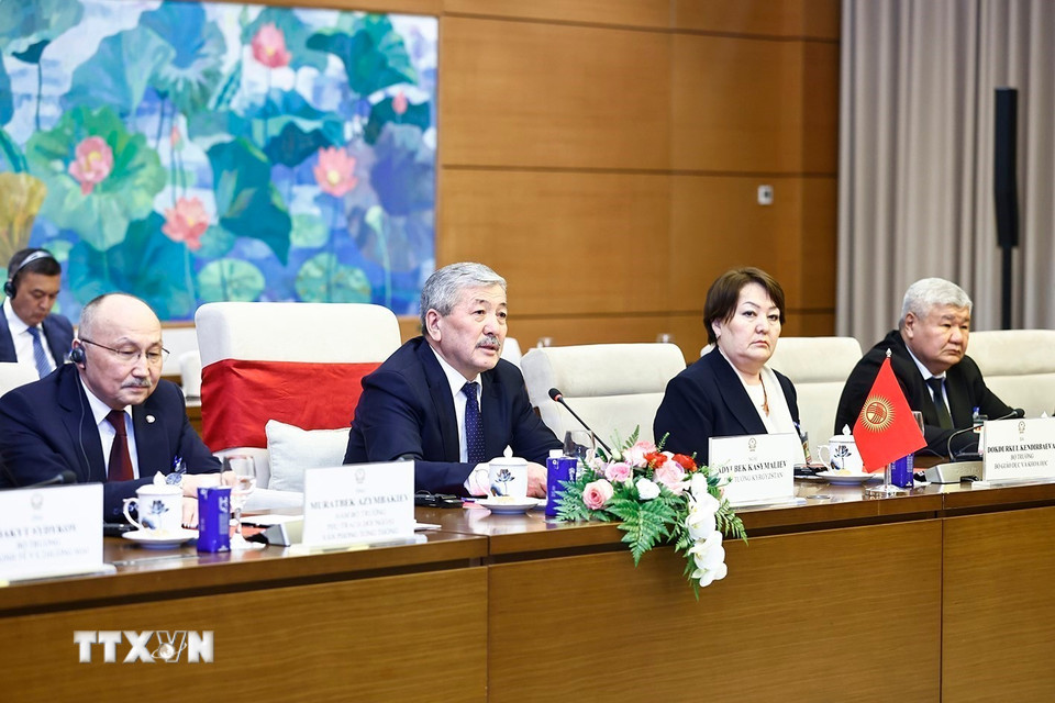 Thủ tướng Kyrgyzstan Adylbek Kasymaliev phát biểu. (Ảnh: Doãn Tấn/TTXVN)