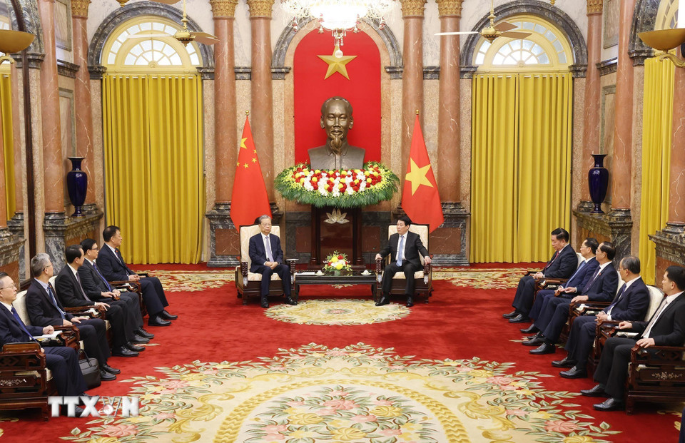 Chủ tịch nước Lương Cường tiếp Ủy viên trưởng Nhân đại toàn quốc Trung Quốc Triệu Lạc Tế. (Ảnh: Lâm Khánh/TTXVN)