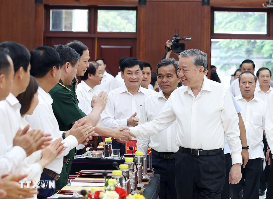 Tổng Bí thư Tô Lâm và các đại biểu. (Ảnh: Thống Nhất/TTXVN)