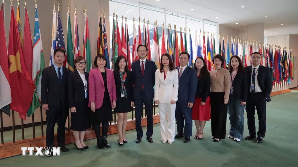 Đoàn công tác Việt Nam tham dự cuộc bỏ phiếu. (Ảnh: Thanh Tuấn/TTXVN)