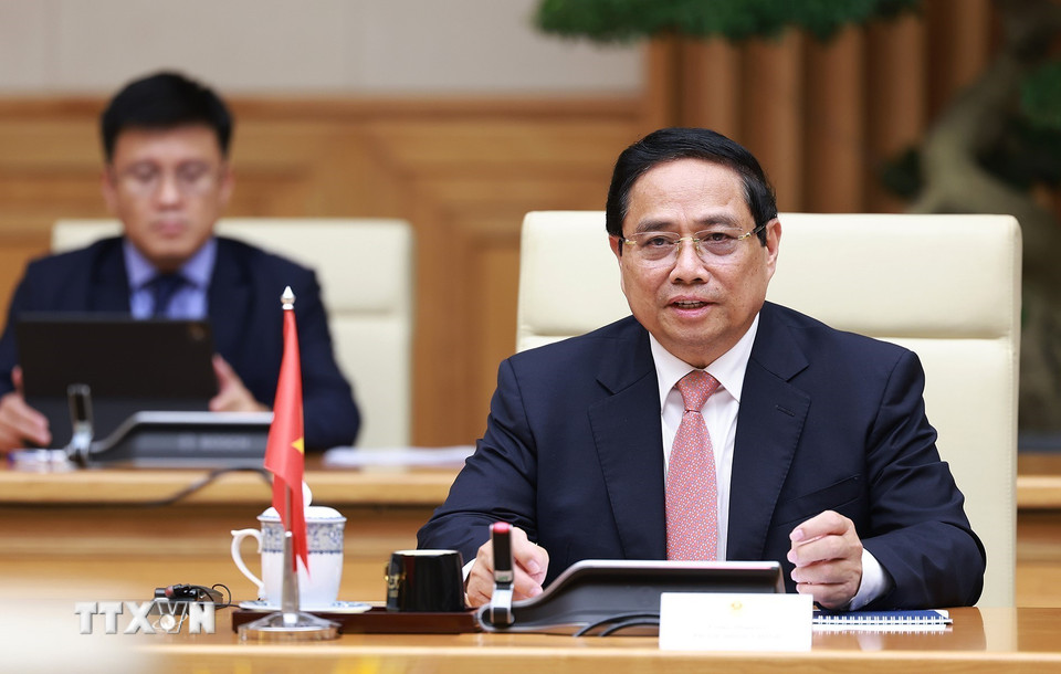 Thủ tướng Phạm Minh Chính phát biểu tại cuộc hội kiến Toàn quyền Australia Sam Mostyn. (Ảnh: Dương Giang/TTXVN)