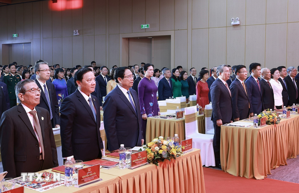 Thủ tướng Phạm Minh Chính dự Lễ kỷ niệm 80 năm Ngày truyền thống ngành Tư pháp. (Ảnh: Dương Giang/TTXVN)