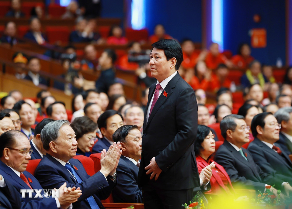 Chủ tịch nước Lương Cường dự Đại hội Thi đua yêu nước lần thứ XI. (Ảnh: Dương Giang/TTXVN)