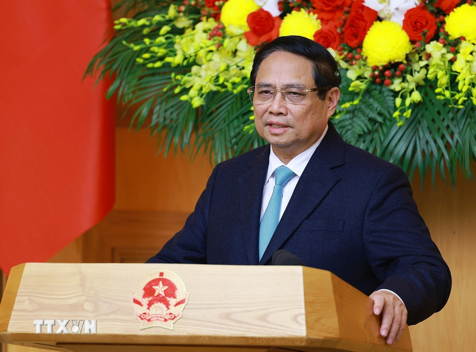 Thủ tướng Phạm Minh Chính phát biểu tại buổi tọa đàm với các doanh nghiệp châu Âu. (Ảnh: Dương Giang/TTXVN)