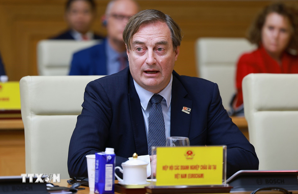 Đại diện Hiệp hội các doanh nghiệp châu Âu tại Việt Nam phát biểu. (Ảnh: Dương Giang/TTXVN)