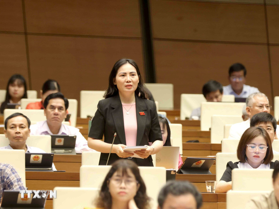 Đại biểu Quốc hội tỉnh Tuyên Quang Âu Thị Mai chất vấn. (Ảnh: Phương Hoa/TTXVN)