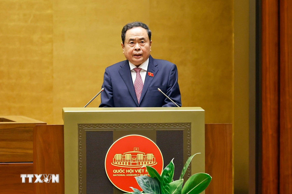 Chủ tịch Quốc hội Trần Thanh Mẫn chủ trì điều hành chất vấn nhóm vấn đề thứ nhất thuộc lĩnh vực tài chính. (Ảnh: Doãn Tấn/TTXVN)