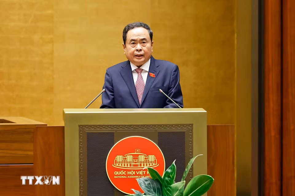 Chủ tịch Quốc hội Trần Thanh Mẫn chủ trì điều hành chất vấn nhóm vấn đề thứ nhất thuộc lĩnh vực tài chính. (Ảnh: Doãn Tấn/TTXVN)