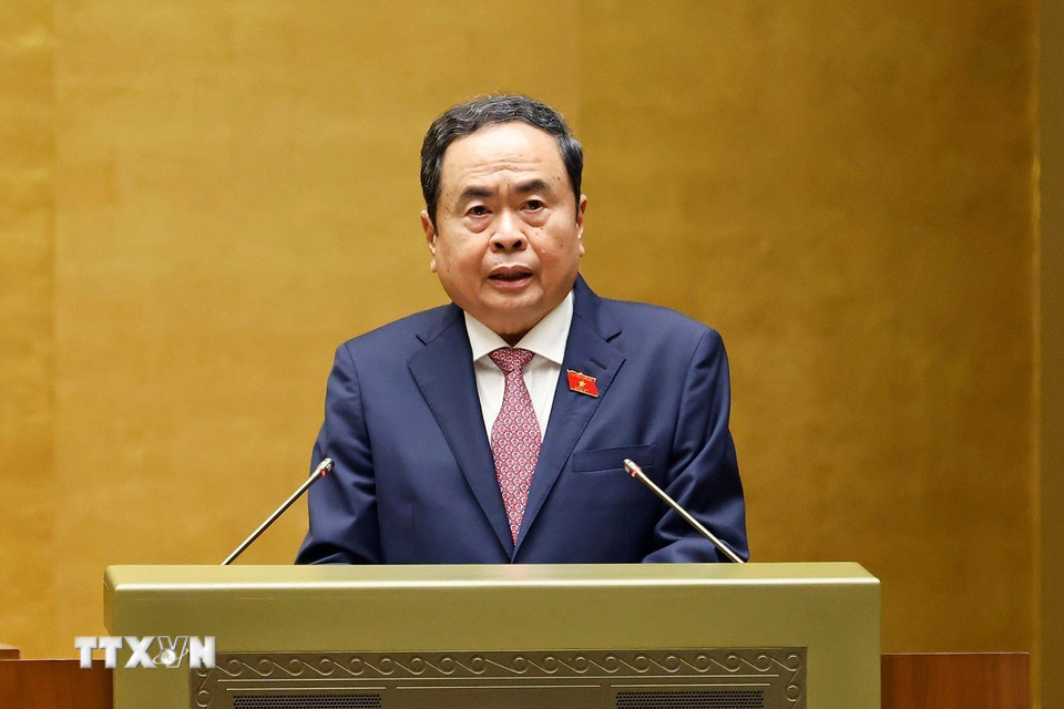 Chủ tịch Quốc hội Trần Thanh Mẫn chủ trì điều hành chất vấn nhóm vấn đề thứ nhất thuộc lĩnh vực tài chính. (Ảnh: Doãn Tấn/TTXVN)