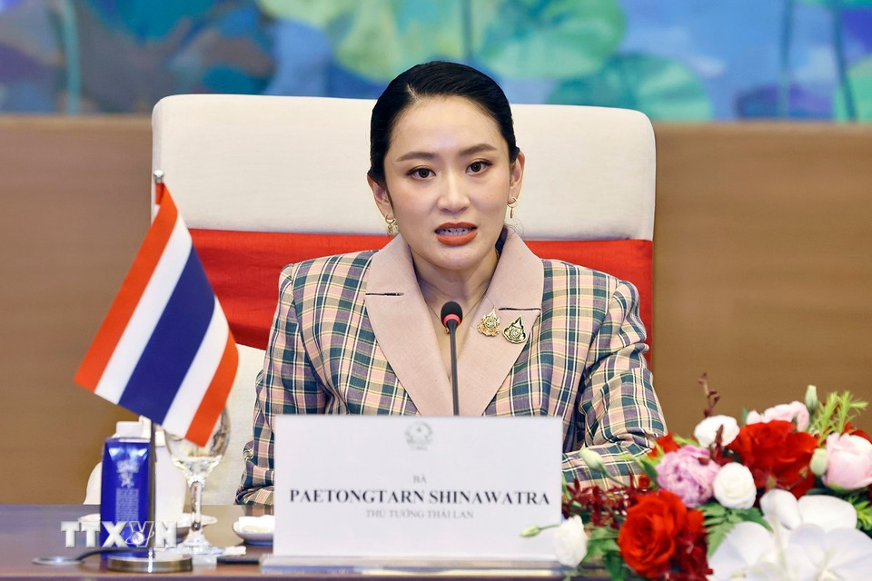 Thủ tướng Thái Lan Paetongtarn Shinawatra phát biểu tại cuộc hội kiến Chủ tịch Quốc hội Trần Thanh Mẫn. (Ảnh: Doãn Tấn/TTXVN)