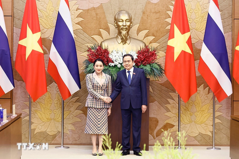 Chủ tịch Quốc hội Trần Thanh Mẫn hội kiến Thủ tướng Thái Lan Paetongtarn Shinawatra. (Ảnh: Doãn Tấn/TTXVN)