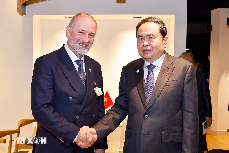 Chủ tịch Quốc hội Trần Thanh Mẫn gặp Chủ tịch Thượng viện Áo Peter Samt. (Ảnh: Doãn Tấn/TTXVN)