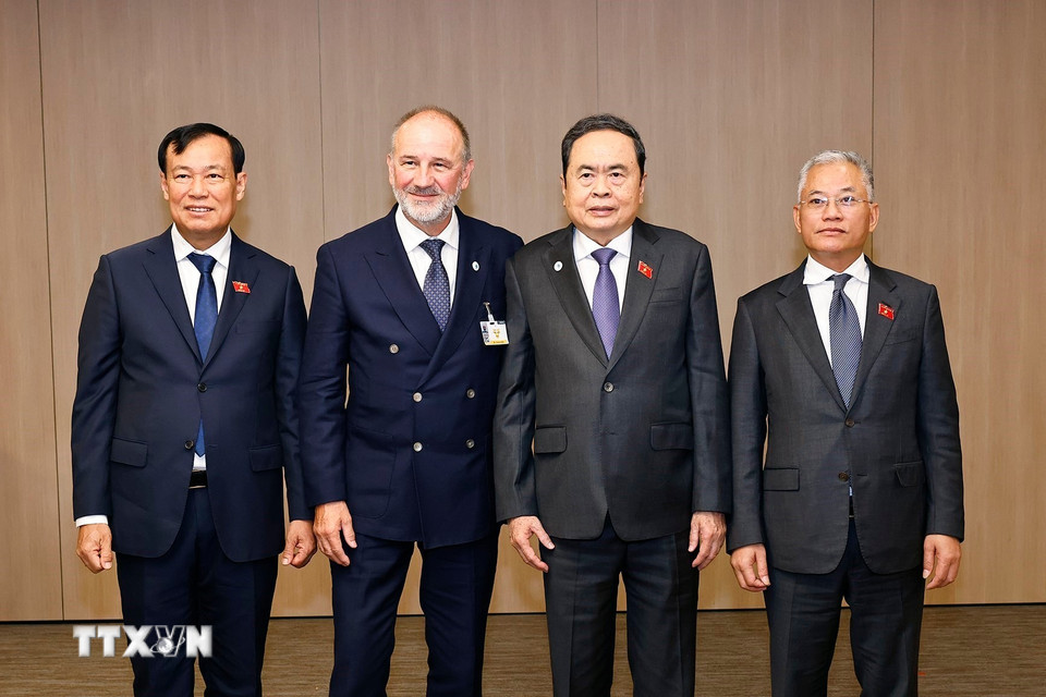 Chủ tịch Quốc hội Trần Thanh Mẫn gặp Chủ tịch Thượng viện Áo Peter Samt. (Ảnh: Doãn Tấn/TTXVN)