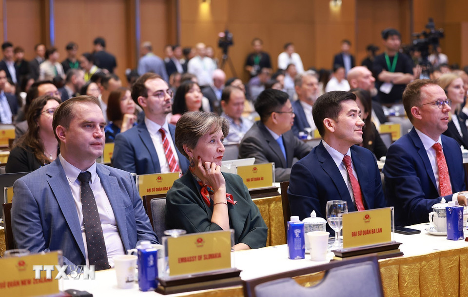 Các đại biểu dự Lễ công bố Bộ chỉ số đánh giá kết quả thực hiện các hiệp định thương mại tự do của các địa phương năm 2024. (Ảnh: Dương Giang/TTXVN)