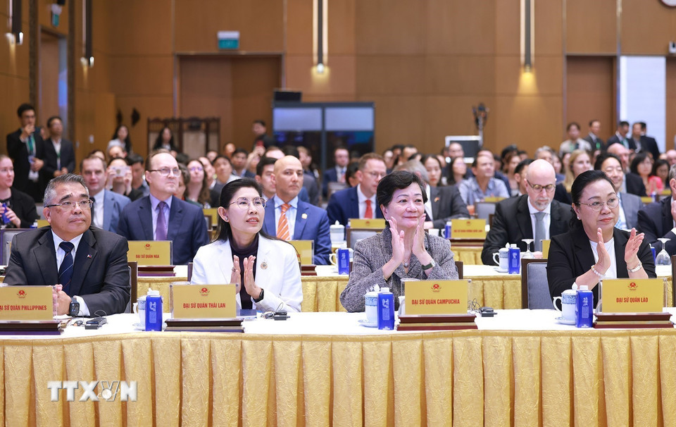 Các đại biểu dự Lễ công bố Bộ chỉ số đánh giá kết quả thực hiện các hiệp định thương mại tự do của các địa phương năm 2024. (Ảnh: Dương Giang/TTXVN)