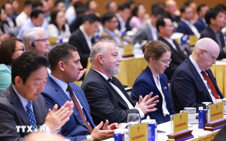 Các đại biểu dự Lễ công bố Bộ chỉ số đánh giá kết quả thực hiện các hiệp định thương mại tự do của các địa phương năm 2024. (Ảnh: Dương Giang/TTXVN)