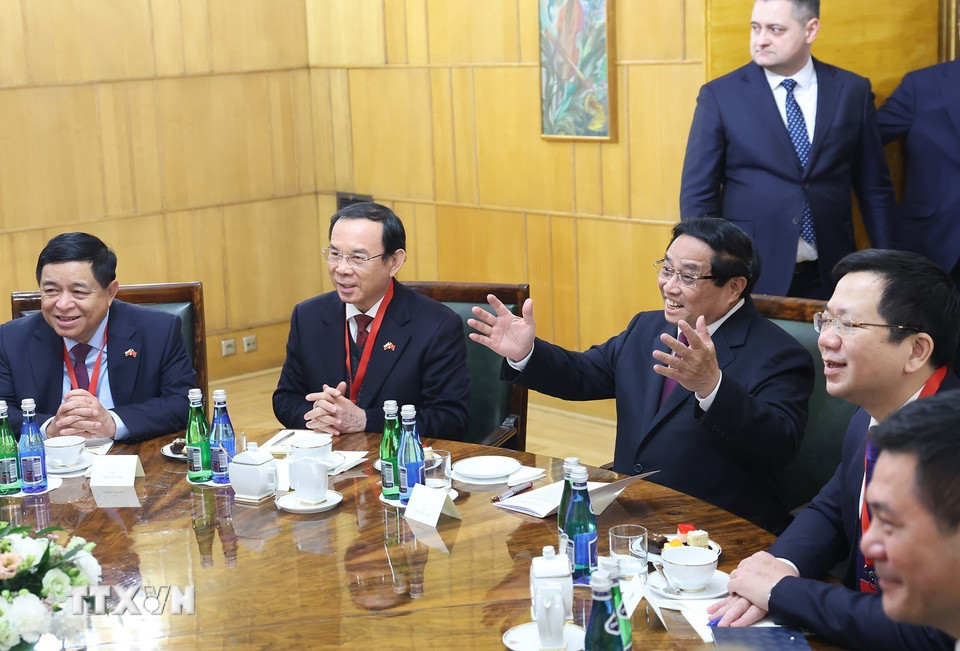 Thủ tướng Phạm Minh Chính phát biểu tại cuộc hội đàm với Thủ tướng Ba Lan Donald Tusk. (Ảnh: Dương Giang/TTXVN)