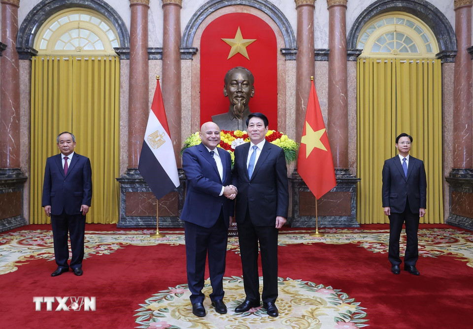 Chủ tịch nước Lương Cường tiếp Đại sứ Ai Cập Hany Mostafa Mohamed Mostafa Hassan trình Quốc thư, nhận nhiệm vụ tại Việt Nam. (Ảnh: Lâm Khánh/TTXVN)