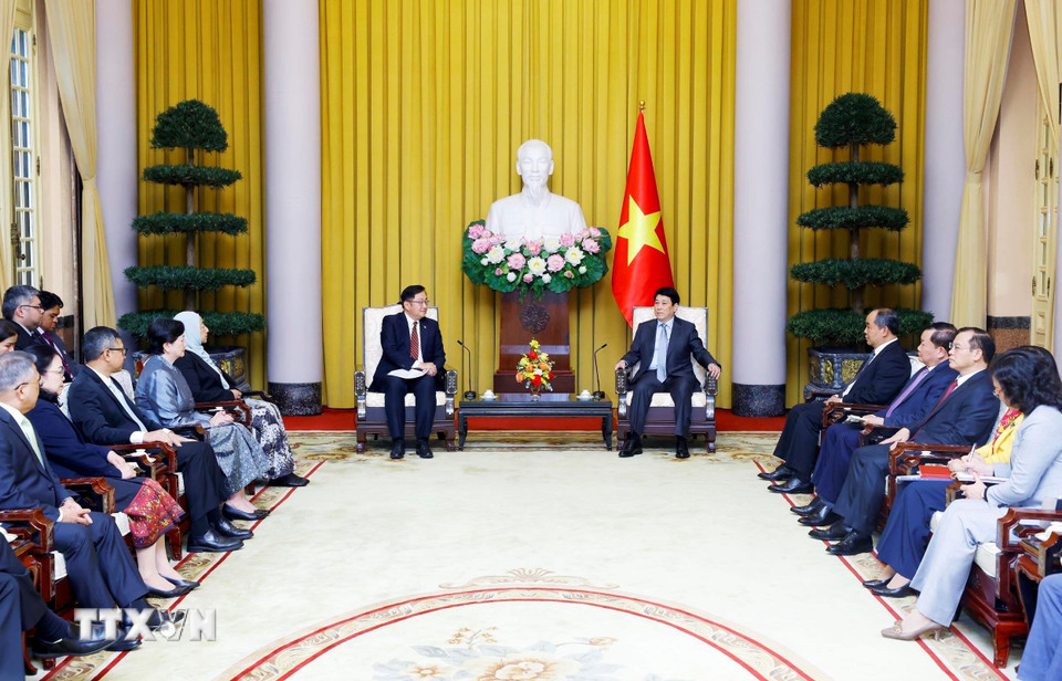 Chủ tịch nước Lương Cường tiếp Đại sứ, Đại biện các nước ASEAN và Timor Leste tại Việt Nam. (Ảnh: Lâm Khánh/TTXVN)