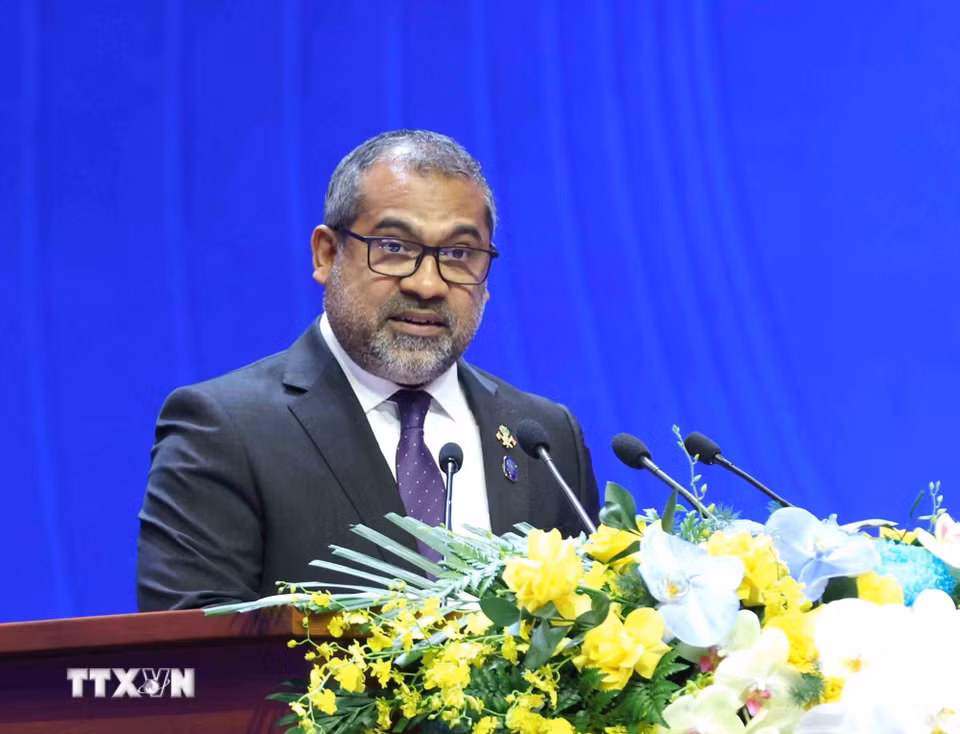 Bộ trưởng Ngoại giao Cộng hòa Maldives Abdulla Khaleel phát biểu tại Phiên thảo luận toàn thể cấp cao thứ nhất. (Ảnh: Phương Hoa/TTXVN)
