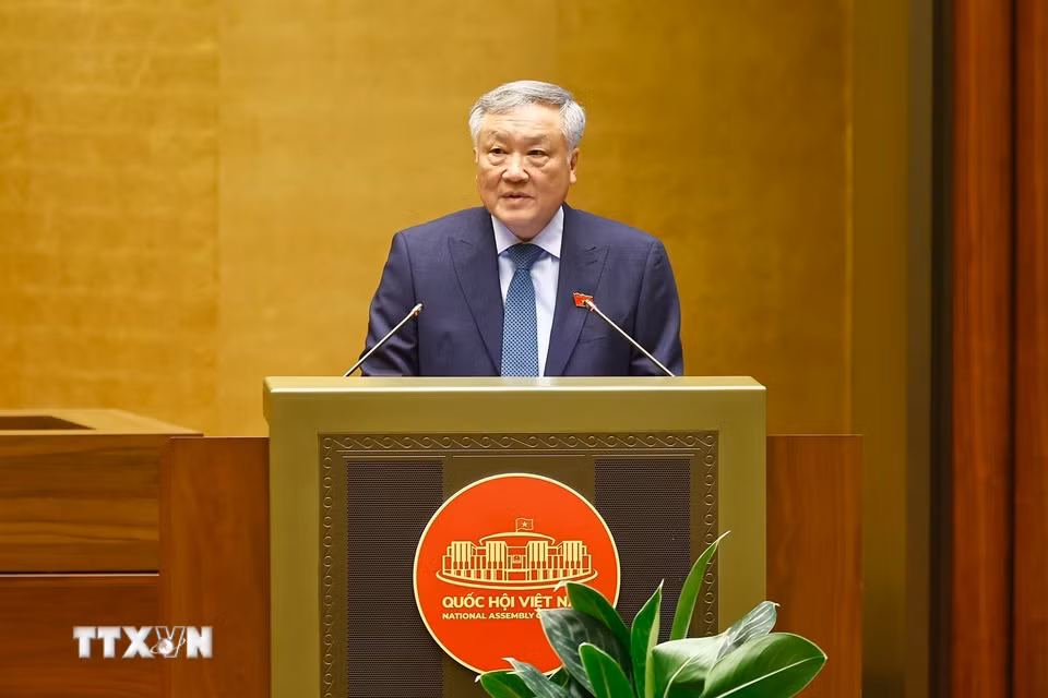 Phó Thủ tướng Thường trực Chính phủ Nguyễn Hòa Bình giới thiệu về vai trò và ý nghĩa của Trung tâm Tài chính quốc tế tại Việt Nam. (Ảnh: Doãn Tấn/TTXVN)