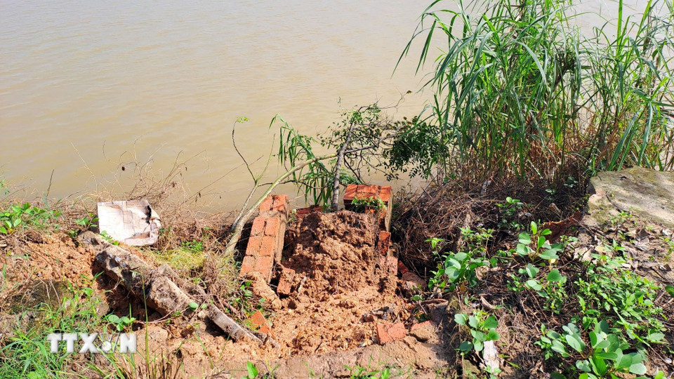 Sạt lở bờ kè sông Thạch Hãn qua khu phố Lập Thạch, phường Nam Đông Hà, tỉnh Quảng Trị. (Ảnh: Tường Vi/TTXVN)