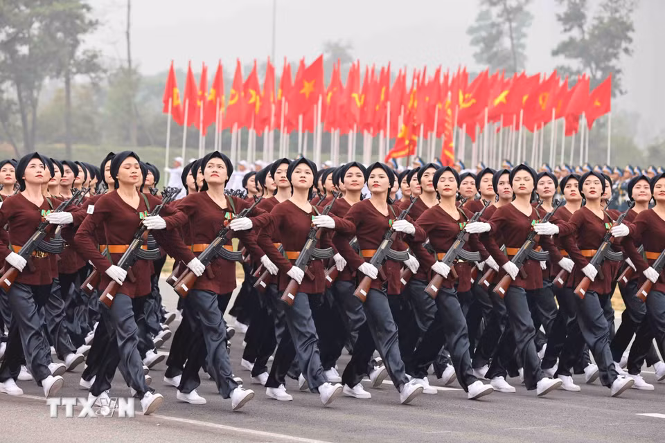 Chương trình diễu binh, diễu hành hợp luyện. (Ảnh: Minh Đức/TTXVN)
