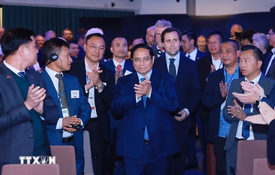 Thủ tướng Phạm Minh Chính dự Diễn đàn kinh tế Việt Nam-Thụy Điển. (Ảnh: Dương Giang/TTXVN)