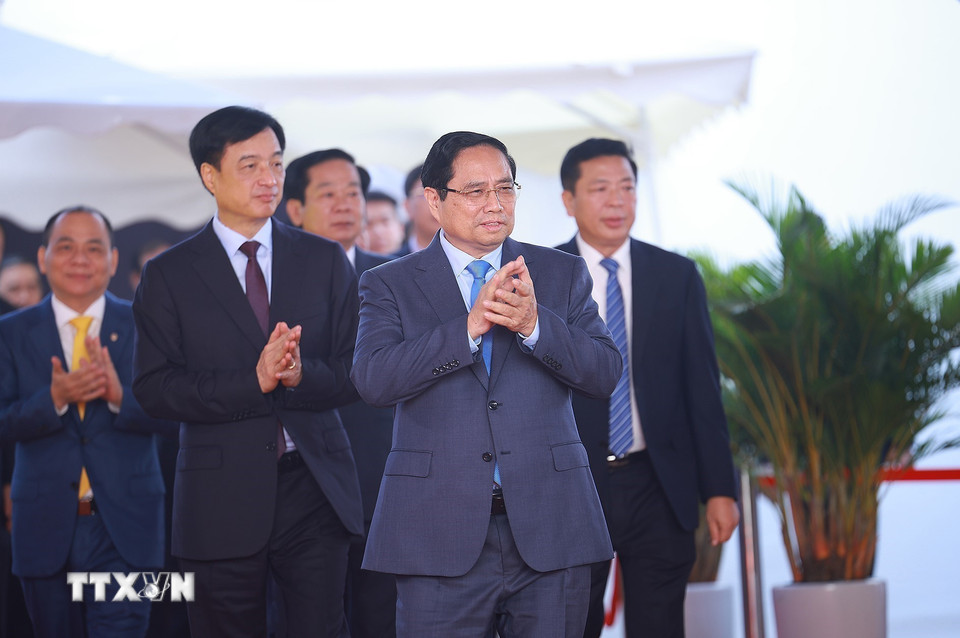 Thủ tướng Phạm Minh Chính dự khởi công Dự án đầu tư xây dựng Khu đô thị thể thao Olympic, Hà Nội. (Ảnh: Dương Giang/TTXVN)