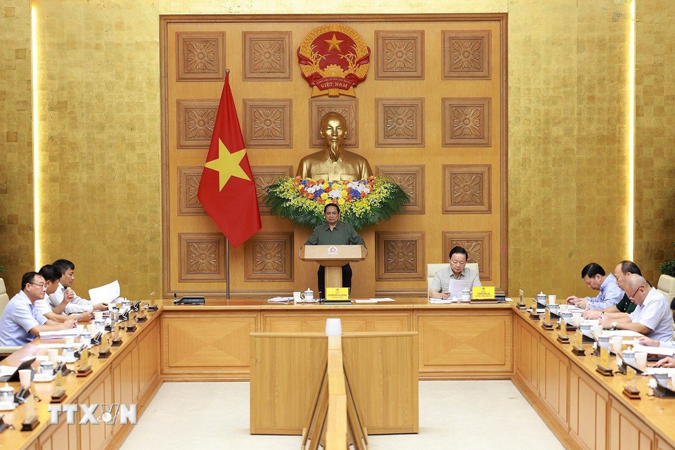 Thủ tướng Phạm Minh Chính chủ trì Phiên họp lần thứ 15 của Ban Chỉ đạo Quốc gia về chống khai thác hải sản bất hợp pháp. (Ảnh: Dương Giang/TTXVN)