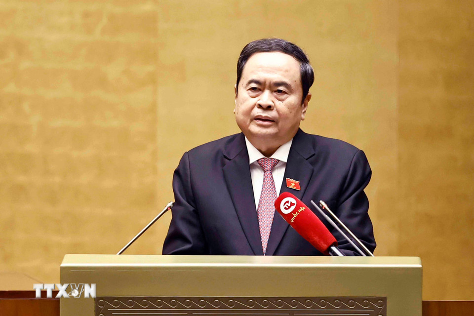 Chủ tịch Quốc hội Trần Thanh Mẫn phát biểu tại buổi gặp mặt. (Ảnh: Doãn Tấn/TTXVN)