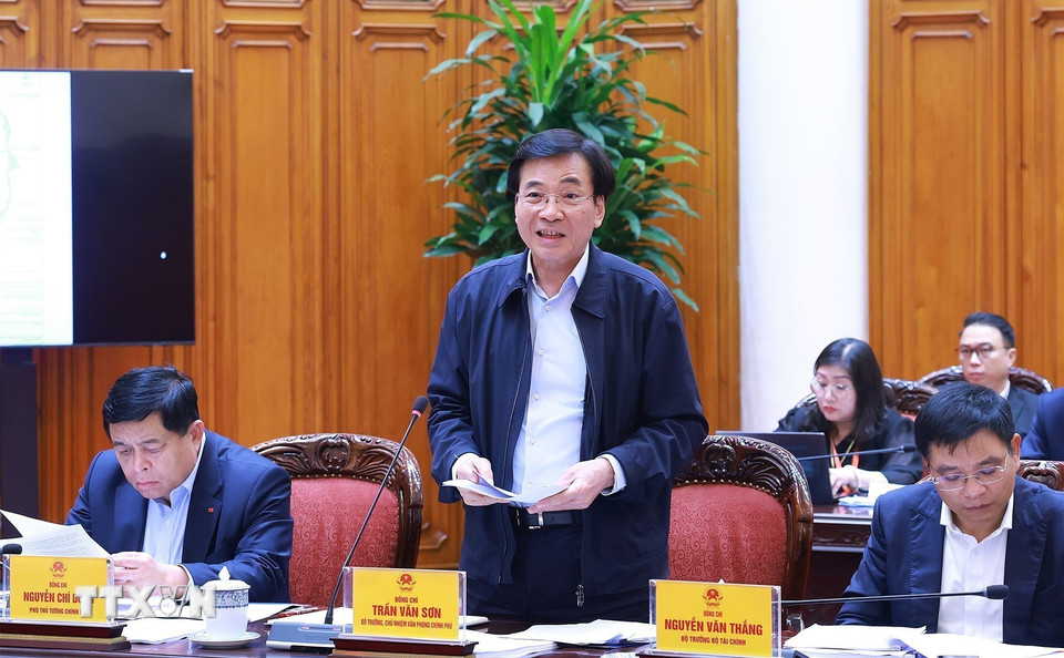 Bộ trưởng, Chủ nhiệm Văn phòng Chính phủ Trần Văn Sơn phát biểu. (Ảnh: Dương Giang/TTXVN)