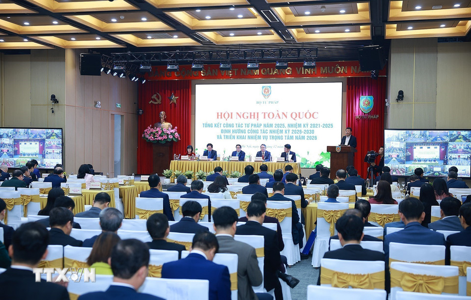 Hội nghị toàn quốc tổng kết công tác Tư pháp năm 2025. (Ảnh: Dương Giang/TTXVN)