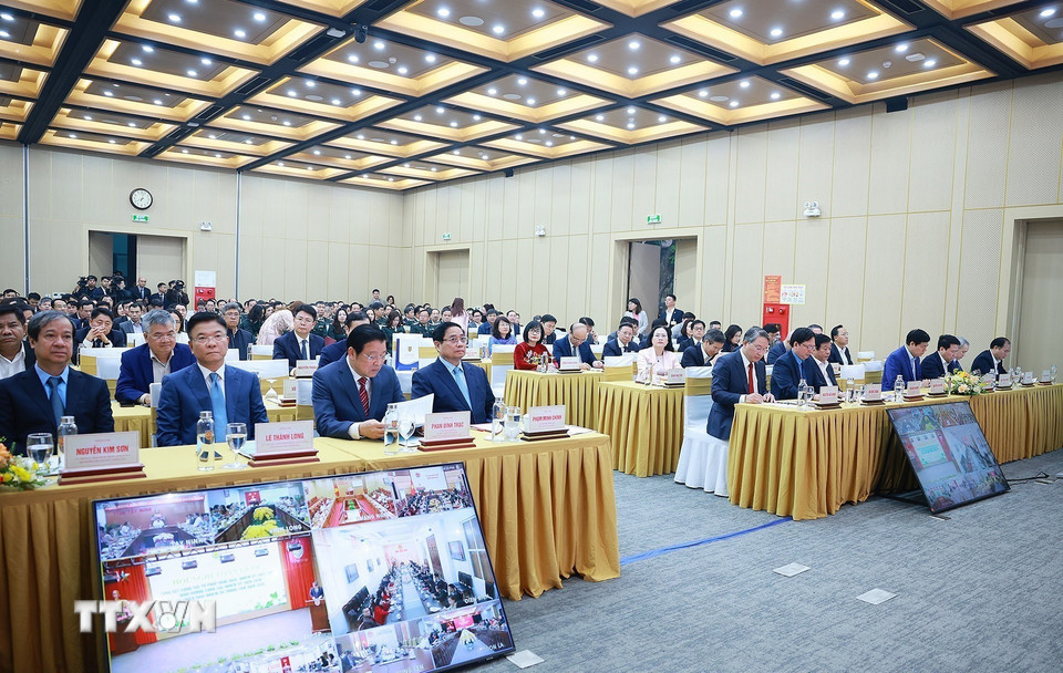 Thủ tướng Phạm Minh Chính dự Hội nghị toàn quốc tổng kết công tác Tư pháp năm 2025. (Ảnh: Dương Giang/TTXVN)