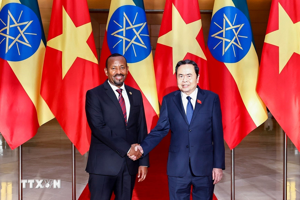 Chủ tịch Quốc hội Trần Thanh Mẫn hội kiến Thủ tướng Cộng hòa Dân chủ Liên bang Ethiopia Abiy Ahmed Ali. (Ảnh: Doãn Tấn/TTXVN)