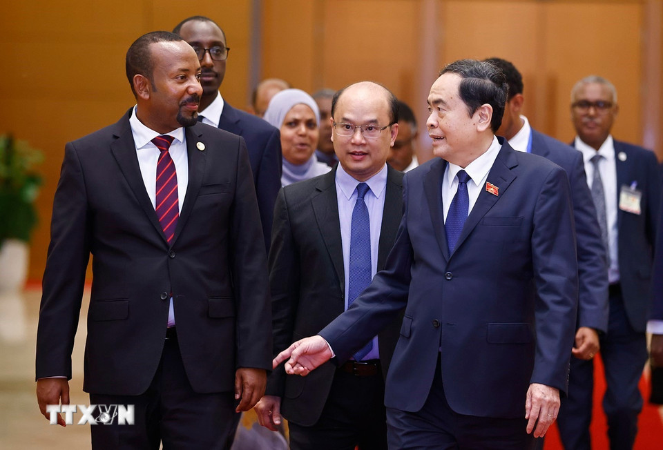 Chủ tịch Quốc hội Trần Thanh Mẫn hội kiến Thủ tướng Cộng hòa Dân chủ Liên bang Ethiopia Abiy Ahmed Ali. (Ảnh: Doãn Tấn/TTXVN)