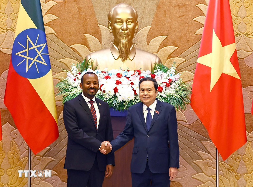 Chủ tịch Quốc hội Trần Thanh Mẫn hội kiến Thủ tướng Cộng hòa Dân chủ Liên bang Ethiopia Abiy Ahmed Ali. (Ảnh: Doãn Tấn/TTXVN)