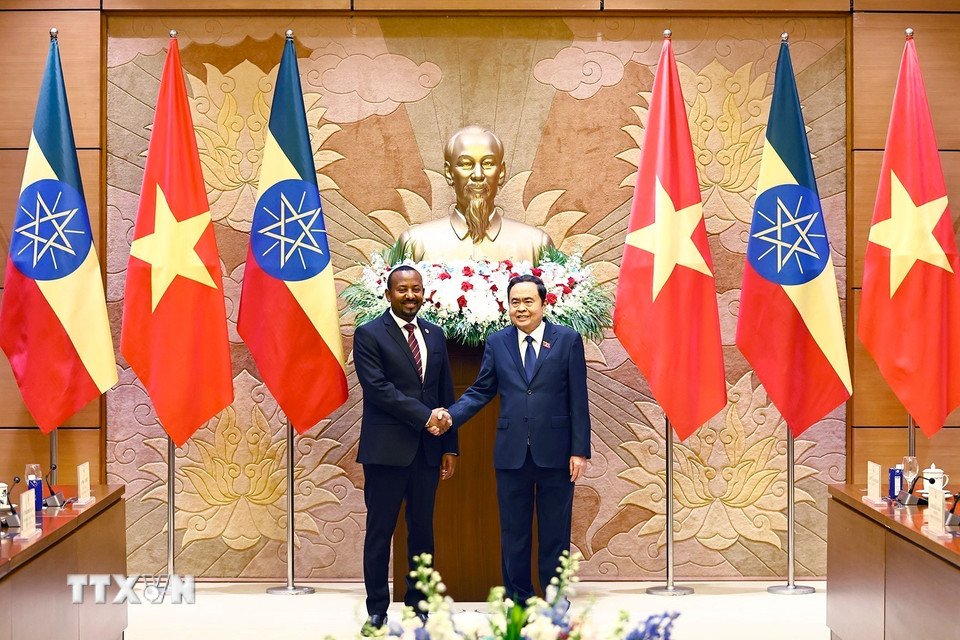 Chủ tịch Quốc hội Trần Thanh Mẫn hội kiến Thủ tướng Cộng hòa Dân chủ Liên bang Ethiopia Abiy Ahmed Ali. (Ảnh: Doãn Tấn/TTXVN)