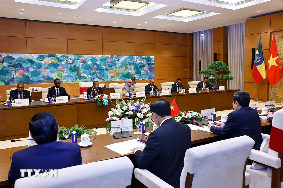 Chủ tịch Quốc hội Trần Thanh Mẫn hội kiến Thủ tướng Cộng hòa Dân chủ Liên bang Ethiopia Abiy Ahmed Ali. (Ảnh: Doãn Tấn/TTXVN)