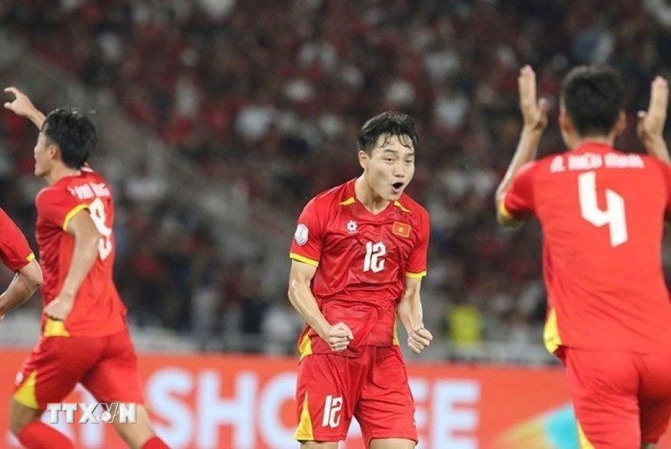 Niềm vui của các cầu thủ U23 Việt Nam. (Ảnh: TTXVN phát)