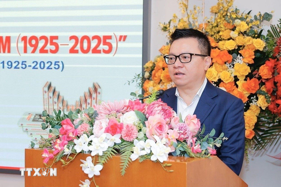 Ông Lê Quốc Minh, Chủ tịch Hội Nhà báo Việt Nam, Tổng biên tập báo Nhân dân phát biểu. (Ảnh: Minh Quyết/TTXVN)