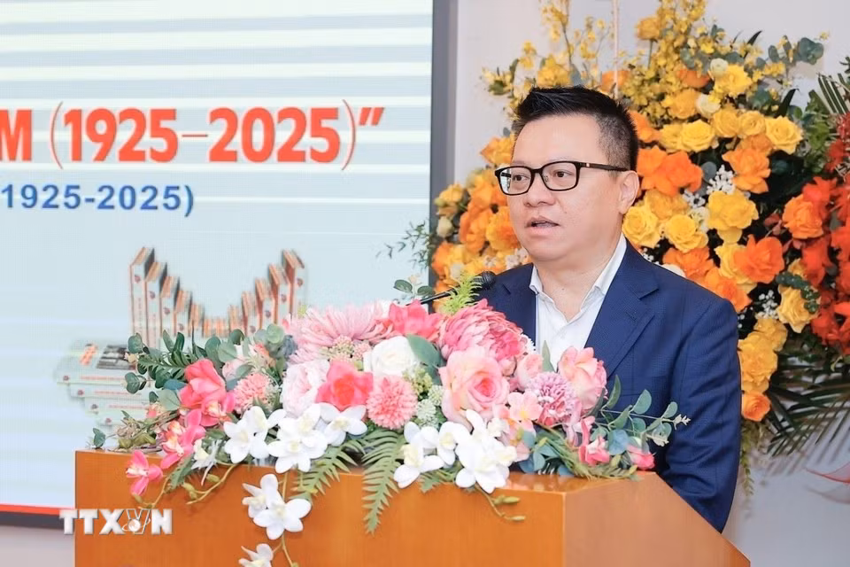 Ông Lê Quốc Minh, Chủ tịch Hội Nhà báo Việt Nam, Tổng biên tập báo Nhân dân phát biểu. (Ảnh: Minh Quyết/TTXVN)