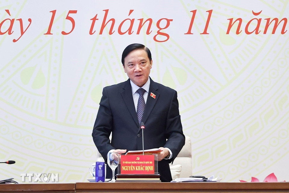 Phó Bí thư Đảng ủy Quốc hội, Phó Chủ tịch Quốc hội Nguyễn Khắc Định phát biểu. (Ảnh: Doãn Tấn/TTXVN)